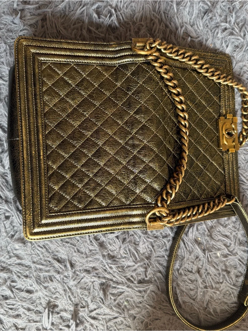 CHANEL Metallic Gold Quilted Boy Crossbody